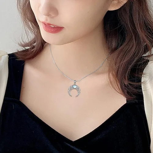 Miniatura 4 de ONEFINITY Collar de piedra lunar, cruz de plata esterlinadrgaonhongoluna crecientepentagramatalismán, collar con colgante de nudo celta, regalos