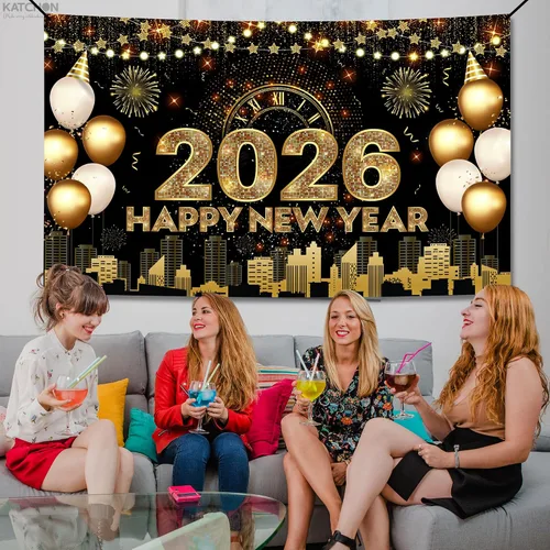 Miniatura 5 de Katchon, Xtralarge - Cartel de feliz año nuevo – 72 x 44 pulgadas Cartel dorado de feliz año nuevo 2026 para decoraciones de Año Nuevo 2026