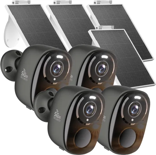4 cámaras de seguridad inalámbricas para exteriores, cámaras solares 5G/2.4G, cámaras de vigilancia alimentadas por batería 2K para uso en Gris