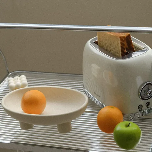 Miniatura 9 de WENSHUO Frutero de cerámica de tres patas para encimera de cocina, cuenco decorativo para decoración de mesa, cuencos grandes ovalados de 10 Crema