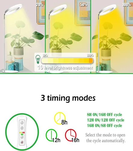 Miniatura 3 de yadoker 72 LEDs Luz de cultivo de plantas para plantas de interior, Luz de escritorio de aluminio con grano de madera de nogal LED, Altura