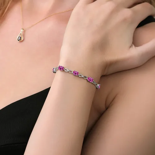 Miniatura 118 de Gem Stone King Pulsera de tenis de diamantes cultivados en laboratorio con piedra natal de 3-6 quilates para mujer, plata de ley 925, ovalada