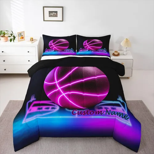 Erosebridal Juego de ropa de cama de baloncesto rosa tamaño matrimonial para niños y niñas, juego de edredón con temática deportiva, edredón