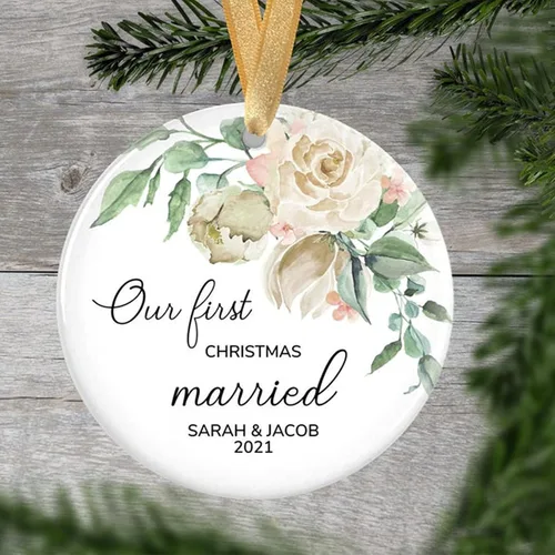 Miniatura 28 de Adorno de matrimonio de 1ª Navidad – Adorno de Navidad «Just Married» – Adorno de señor y señora – Adornos de boda – 1ª Navidad comprometida
