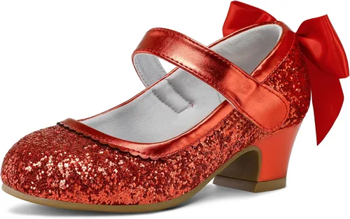 Miniatura 8 de K KomForme Zapatos de vestir para niñas con purpurina Mary Jane tipo pump con lazo, tacón bajo para fiestas y bodas, zapatos de princesa