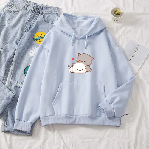 Miniatura 2 de Sudadera con capucha de algodón con estampado de gato lindo kawaii para mujer
