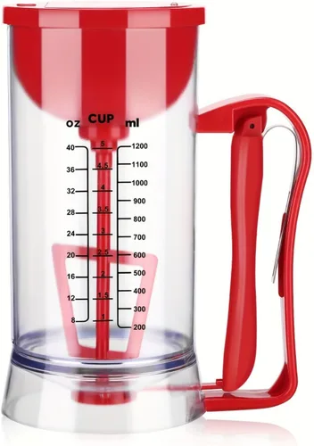 Dispensador de panqueques, mezclador de panqueques y dispensador de batería separador de masa con etiquetas de medición para cupcakes, gofres,