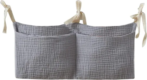 Bolsa colgante de cabecera para guardar biberones y mantas de leche para bebés - Bolsa organizadora de cama plegable para pañales para bebés - Gris