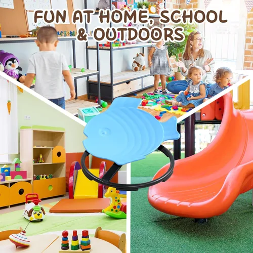 Miniatura 6 de Silla giratoria sensorial para niños con autismo, asiento giratorio en forma de pez de 360°, silla para sentarse y girar para niños pequeños con Azul