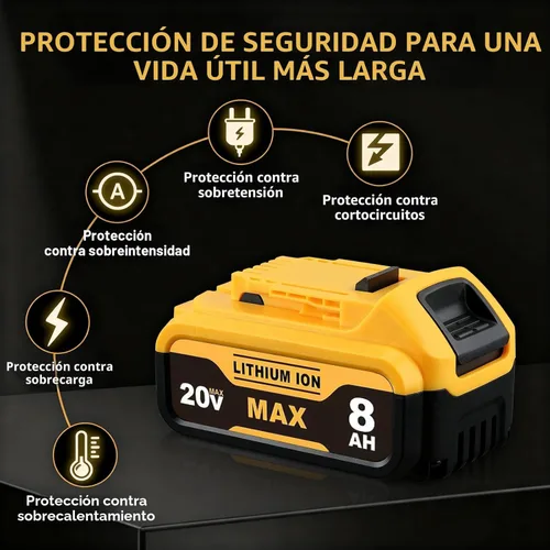 Miniatura 4 de 8.0Ah Compatible con la batería DeWalt 20V Max DCB200 DCB201 DCB180 DCB203 DCB204 DCB206 para herramientas eléctricas sin cable con indicador LED