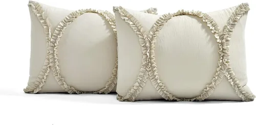 Miniatura 6 de Lush Décor - Juego de Cubrecama con falda de volantes para cama sencilla, estilo Shabby Chic, juego de 2 piezas, Poliéster, Neutral, King neutro