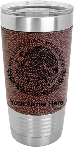 Miniatura 17 de LaserGram Vaso aislado al vacío de 20 onzas, bandera de México, grabado personalizado incluido (piel sintética, negro)