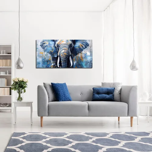 Miniatura 6 de ENTANUB Arte de pared de elefante para sala de estar, lienzo de animales para decoración de pared para dormitorio, diseño de imagen azul, tamaño 20