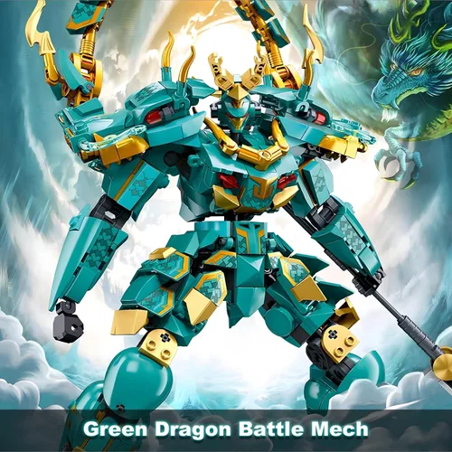 Miniatura 2 de HIGH GODO Mech Robot - Juego de bloques de construcción para adultos, kit de modelo guerrero dragón verde fresco con juego de juguete de lanza