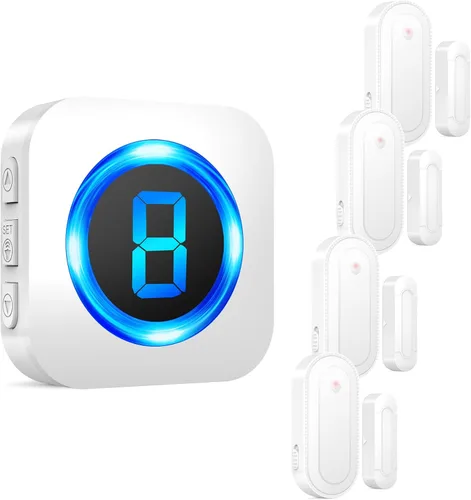Miniatura 11 de SURFOU Timbre inalámbrico con sensor de puerta, alerta de apertura de puerta impermeable con rango de 1000 pies, 55 tonos de llamada, alarma de 110