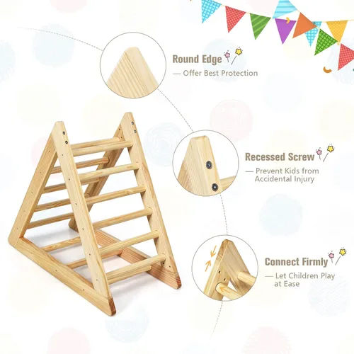 Miniatura 5 de GLACER Escalera triangular de madera para escalar, escalador triangular para niños pequeños con 3 escaleras de escalada diferentes para niños de 3
