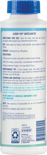 Miniatura 8 de Clorox® Pool&Spa™ Clarificador de Agua para Spa, Para Agua de Spa Cristalina, Aclara el Agua Opaca, Turbia o Nublada, 16 Onzas (Paquete de 1)