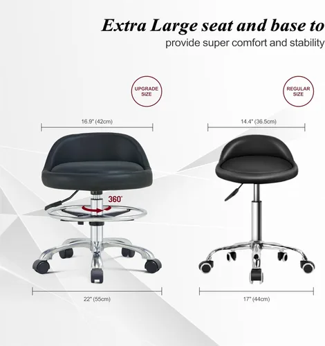 Miniatura 4 de Taburete Rolling Shop con soporte de espalda, taburete ajustable en altura con ruedas, resistente para salón, spa, tatuaje, esteticista y cocina
