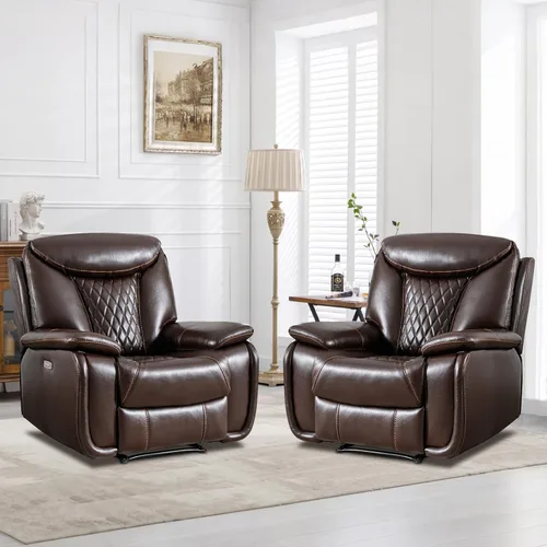 Miniatura 12 de HAOMARKETS Silla reclinable eléctrica, sofás reclinables de piel sintética suave con respaldo acolchado, sofá reclinable individual superrelleno