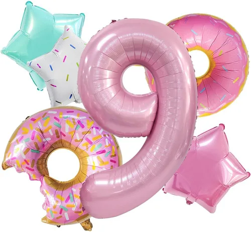 Miniatura 8 de Decoraciones de dona para el primer cumpleaños, suministros de decoración de fiesta de cumpleaños para niñas, 40 pulgadas, color rosa, 6 globos