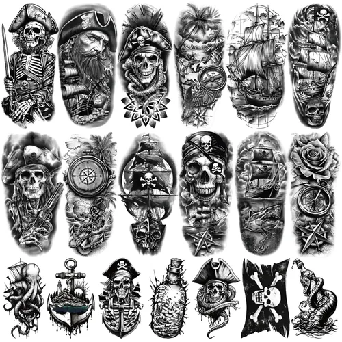 Miniatura 14 de Yazhiji 32 hojas de pegatinas de tatuajes temporales, 8 hojas de tatuajes falsos corporales para brazo, pecho y hombro para hombres y mujeres con 24