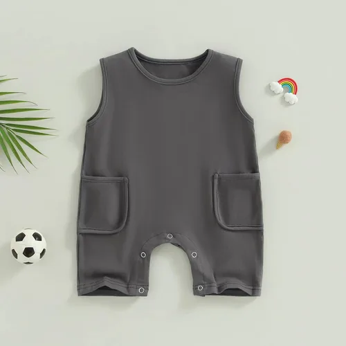 Miniatura 21 de Mameluco unisex de manga corta para bebé recién nacido, con botones, de una pieza, ropa de color sólido