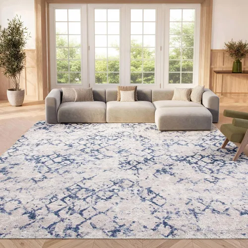 Miniatura 12 de SAFAVIEH Amelia Collection - Alfombra decorativa de 2 pies 2 pulgadas x 4 pies, gris y azul marino, diseño moderno enrejado envejecido, no desprende