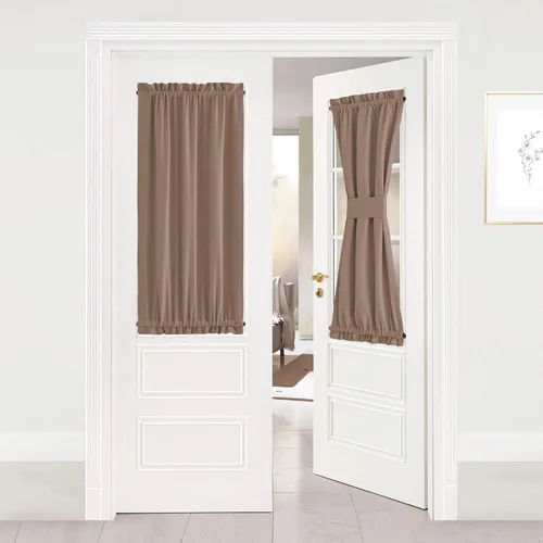 Miniatura 103 de NICETOWN Cortinas opacas unicolor con aislamiento térmico para puerta francesa, granja, oscurecimiento de habitación, puertas y ventanas de Marrón