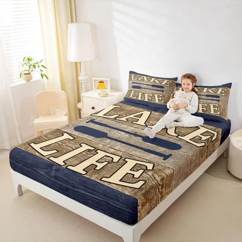 Miniatura 49 de Lake House - Sábana bajera ajustable tamaño individual, sábanas de anclaje náutico para niños, adolescentes, adultos, dormitorio, juego de ropa