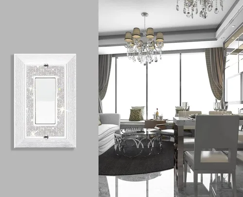 Miniatura 6 de Cubierta para interruptor de luz, con purpurina, bonitas cubiertas de placa de interruptor con diamantes de imitación plateados, textura blanca