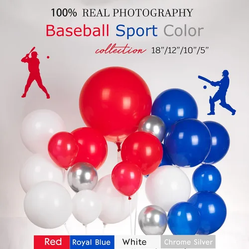 Miniatura 4 de Kit de arco de guirnalda de globos de béisbol de 150 piezas, globos de papel de aluminio rojos, azules, blancos, plateados y con estrella de bate