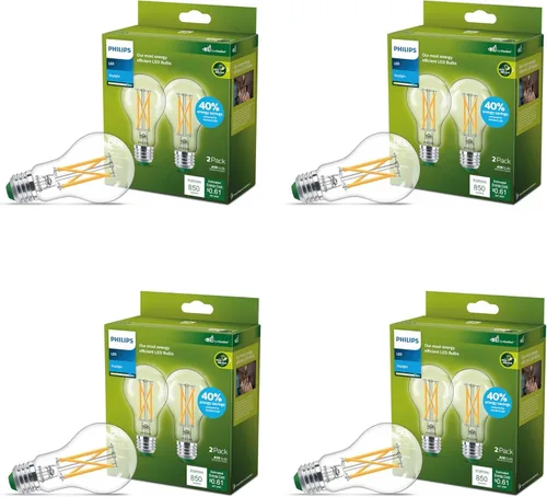 PHILIPS LED 60W A19 Paquete de 8 bombillas LED de luz diurna ultraeficientes (5000K) 850 lúmenes (5W = 60W) bombillas LED regulables, claras, sin