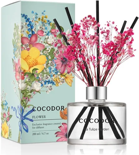 Miniatura 11 de COCODOR Juego de Difusor de Varillas de Junco con Flores / 6.7 oz / Eucalipto Limón / Difusor de Aroma con Varillas Fragancia para el Hogar Difusor