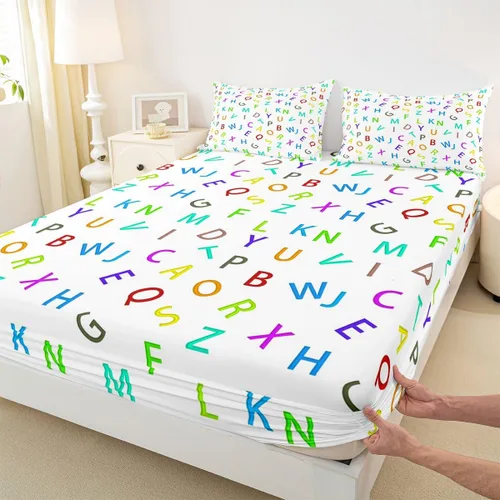 Miniatura 8 de Feelyou Juego de ropa de cama con alfabeto 3D, juego de sábanas coloridas del alfabeto inglés para niños y adultos, sábanas de dibujos animados