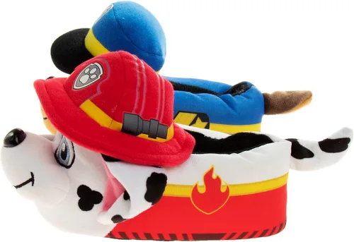Miniatura 2 de Nickelodeon Paw Patrol and Sponge Bob Squarepants Zapatos de casa Chase y Marshall para niños pequeños Zapatillas de casa de felpa, ligeras