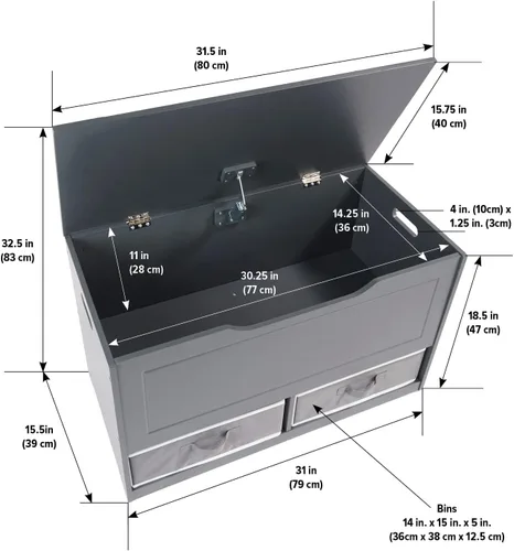Miniatura 11 de Badger Basket Caja de juguetes y banco de almacenamiento, combo de pecho y asiento con 2 cestas reversibles, tapa de bisagra de seguridad