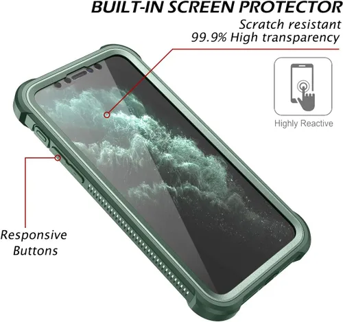 Miniatura 4 de Dexnor Funda para iPhone 11 Pro con protector de pantalla, transparente, resistente, de cuerpo completo, a prueba de golpes, parte trasera dura