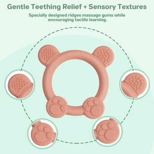 Miniatura 4 de Meartchy Paquete de 3 mordedores para bebés, juguetes de dentición de silicona en forma de oso para bebés de 0 a 24 meses, juguetes masticables sin