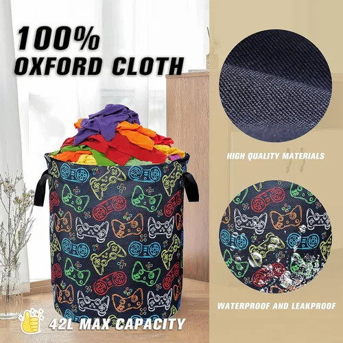 Miniatura 6 de Cesta de lavandería para máquina de juegos a color, divertida, plegable, impermeable, de tela Oxford, cesta de almacenamiento de ropa, organizador
