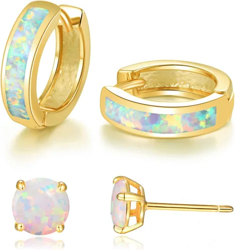 Miniatura 173 de CiNily Aretes Huggie de ópalo con bisagras, chapados en oro, hipoalergénicos, pequeños aretes de aro para mujeres, adolescentes, niñas, hombres