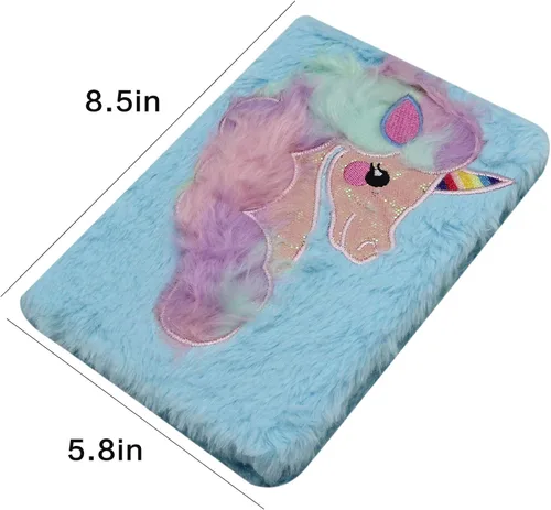 Miniatura 3 de BOLLEY JOSS Cuaderno de unicornio arcoíris para niños, diario de felpa para niñas y adolescentes, bloc de escritura con forro A5, 160 páginas