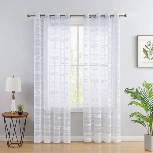 Miniatura 8 de HLC.ME Broadway - Paneles de cortina de ventana con ojales, de encaje translúcido decorativo a rayas, para filtrado de luz, para dormitorio y sala