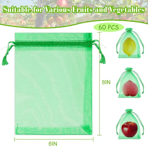 Miniatura 2 de Morcheiong 60 bolsas de protección de frutas de 6 x 8 pulgadas, bolsas reutilizables de red de frutas para árboles frutales, bolsas de malla de red