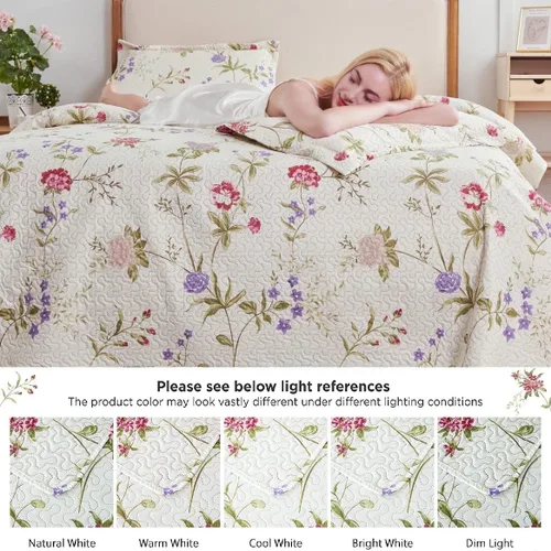 Miniatura 4 de Green Essen Colchas Florales Vintage Tamaño Full/Queen Colcha Ligera Rústica Botánica Ropa de Cama Plantas de Jardín Floración Juego de Colcha