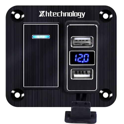 Miniatura 28 de Panel de interruptor basculante de aluminio de 2 vías, impermeable, precableado con retroiluminación azul, interruptor de palanca