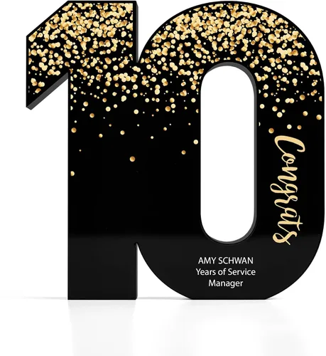 Baudville Trofeo acrílico negro a todo color - Premio al servicio al empleado - Premio para empleados - Impresión personalizada de hasta tres líneas