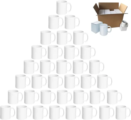 Tazas de sublimación, tazas de café blancas de 11 onzas, tazas de café de sublimación con revestimiento AAA de cerámica con mango grande, juego de