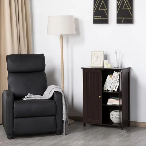 Miniatura 3 de Topeakmart Armario de piso de baño con puertas dobles Armario de almacenamiento independiente con estantes ajustables, diseño anti-caída, espresso