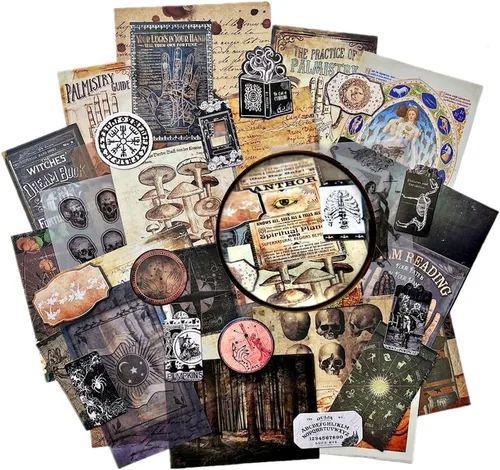Dark Academia - Suministros de Junk Journal, papel de decoupage de calavera vintage para kit de álbumes de recortes, 45 piezas de astrología