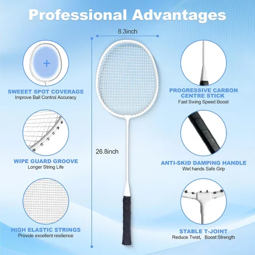 Miniatura 4 de Juego de bádminton, sistema portátil antiempañamiento para exteriores, red duradera oficial de 20 x 5 pies, fácil de instalar, con 4 raquetas, 3
